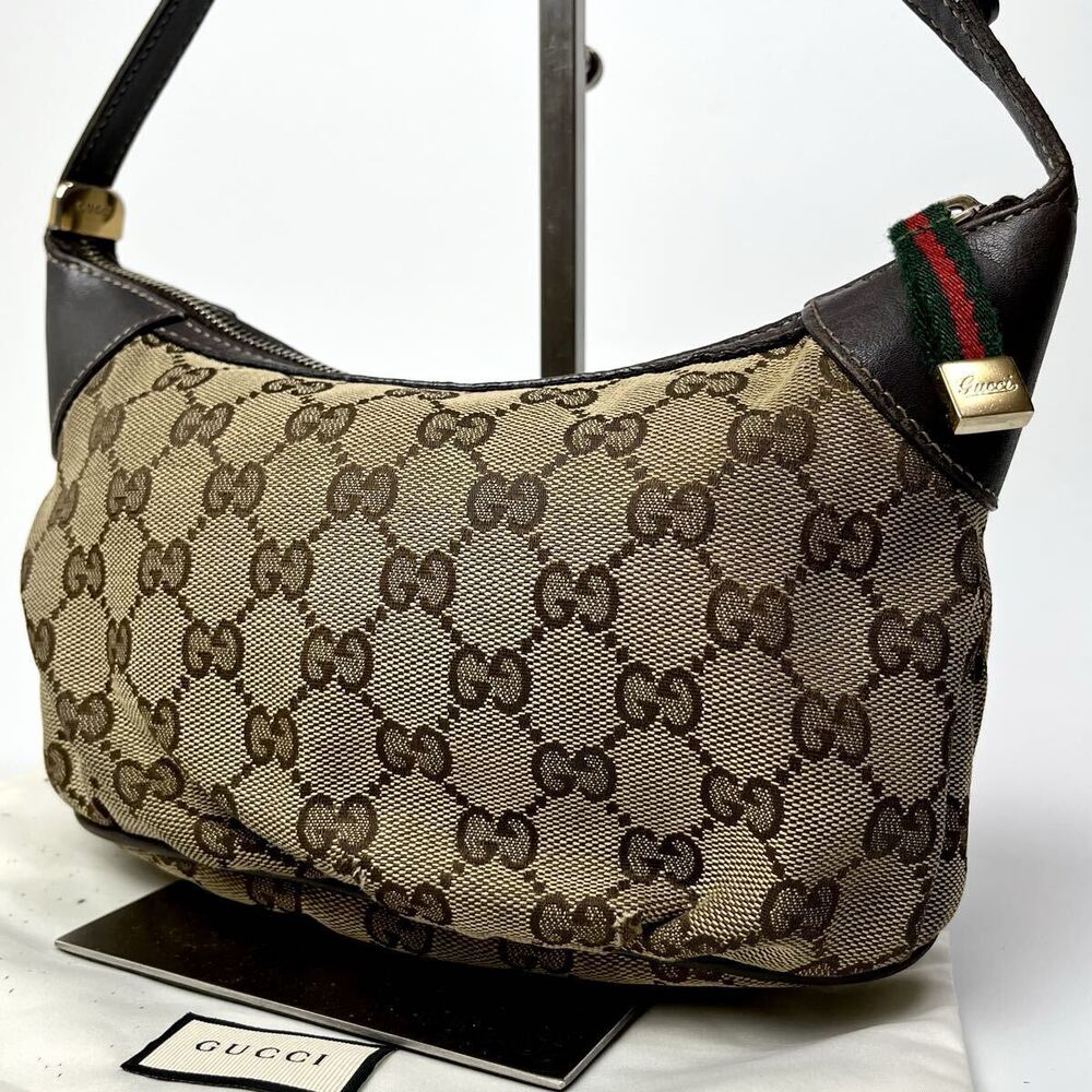 GUCCI accessory Clutch handbag GG canvas Sherry leather Hobo bag all over
